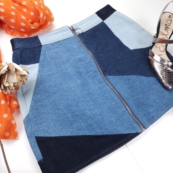 NEW Intermix Luxury Brand Blue Denim Front Zippered Skirt Sz 4 - Picture 12 of 13